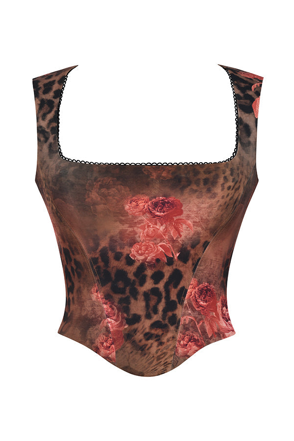 Ivette - Corset with Floral and Leopard Print