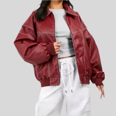 Hazel - Oversized leather bomber jacket