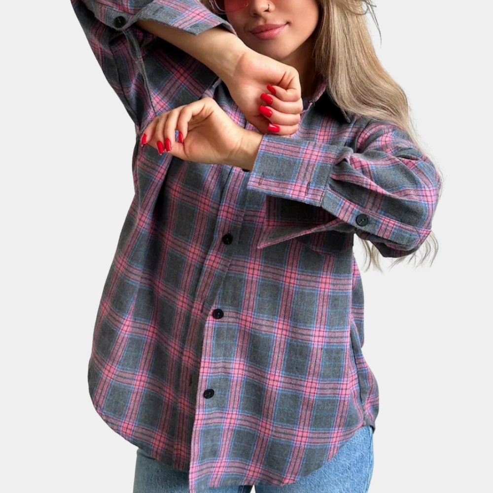 Iryna - Fashionable checked women's shirt with long sleeves
