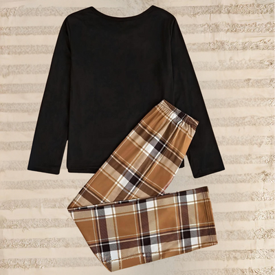 Inge - Comfortable Crew Neck Top and Plaid Pants Ensemble