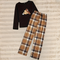 Inge - Comfortable Crew Neck Top and Plaid Pants Ensemble