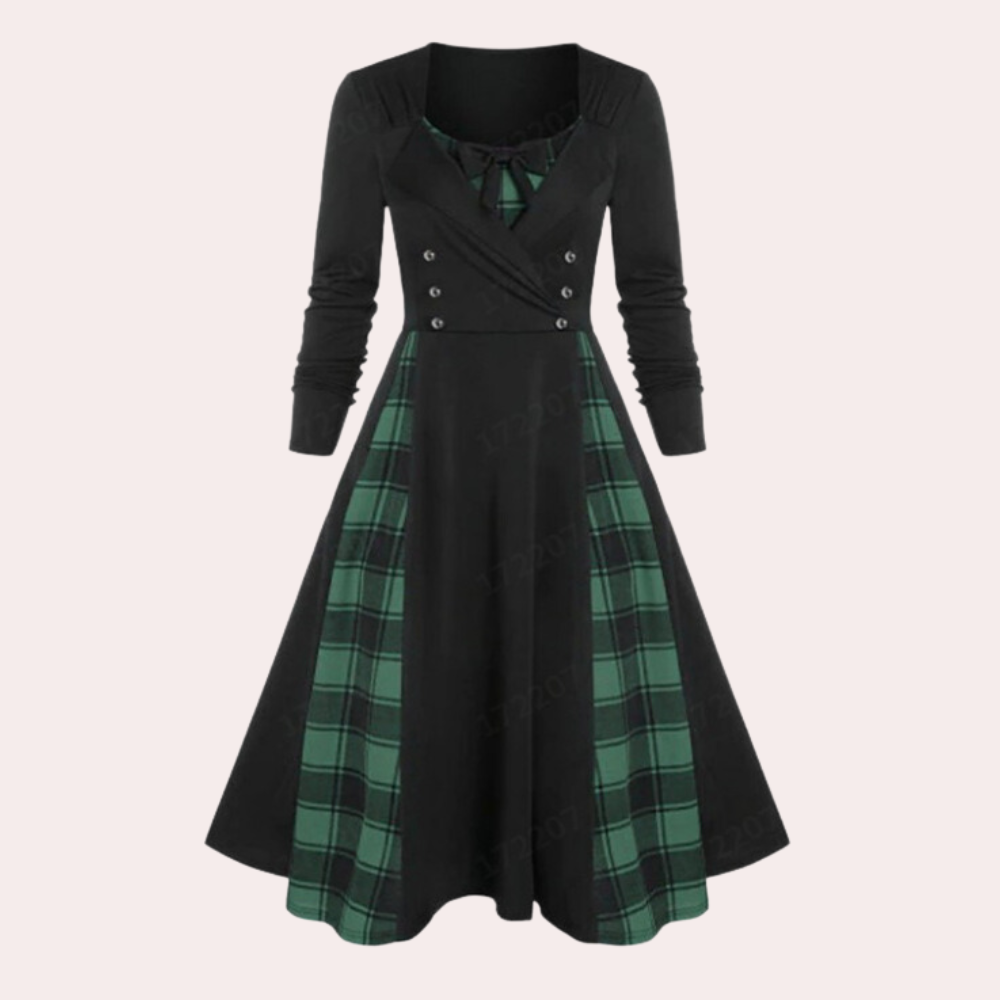 Rania - Elegante A-lijn Jurk met Ruitpatroon