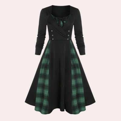 Rania - Elegante A-lijn Jurk met Ruitpatroon