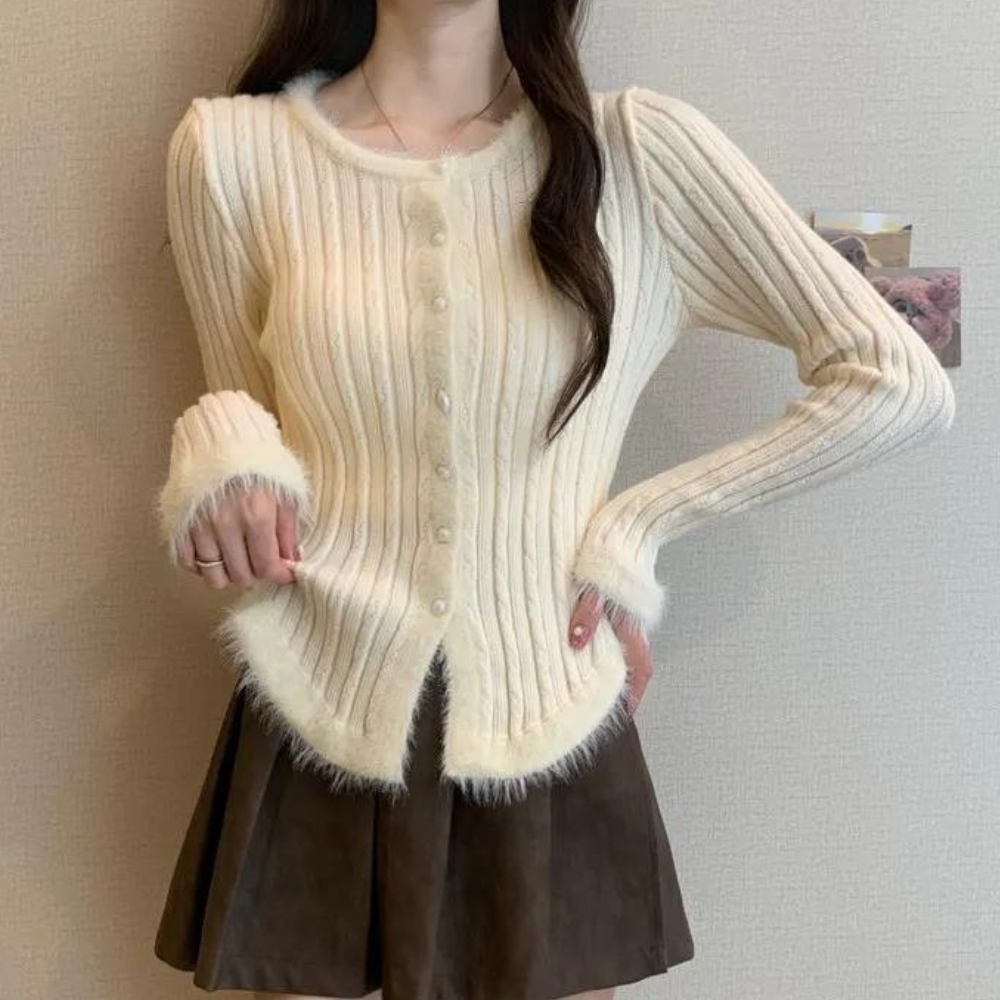 Flavie - Comfortable and trendy knitted ribbed women's cardigan