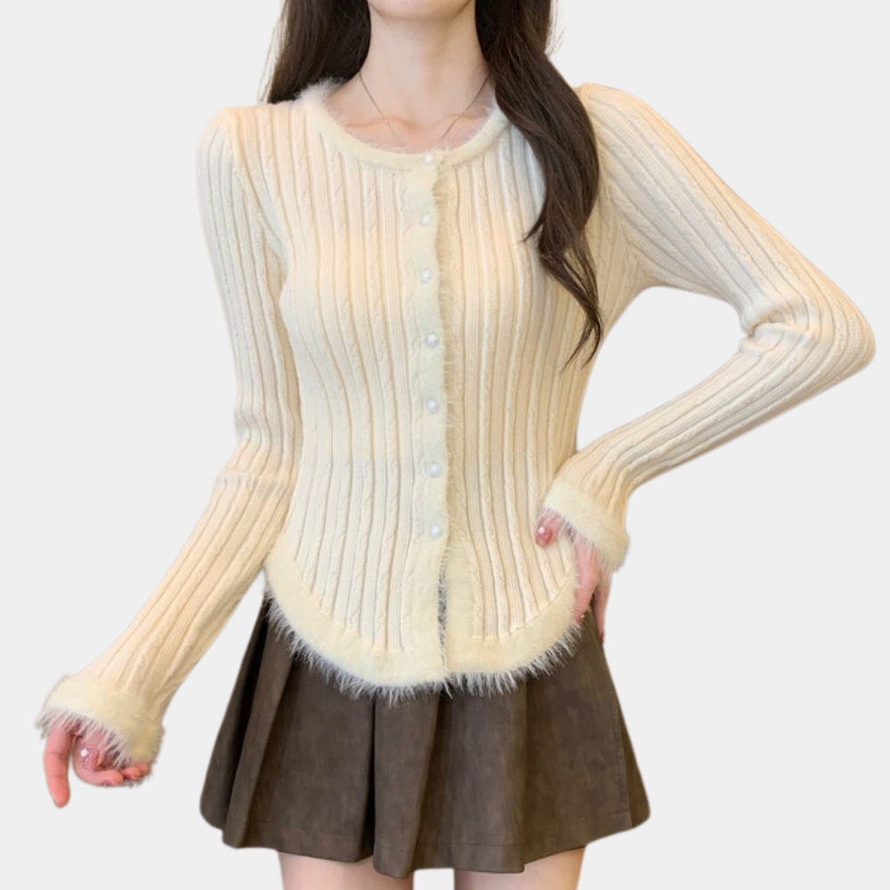 Flavie - Comfortable and trendy knitted ribbed women's cardigan