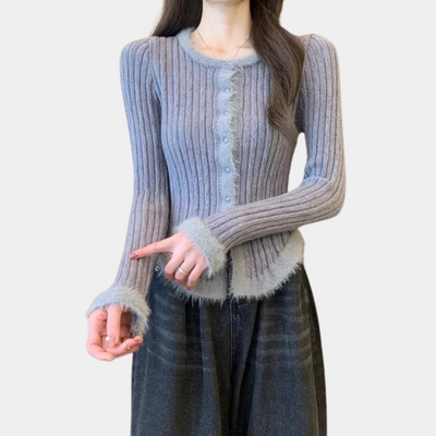 Flavie - Comfortable and trendy knitted ribbed women's cardigan