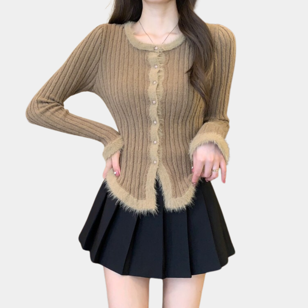Flavie - Comfortable and trendy knitted ribbed women's cardigan
