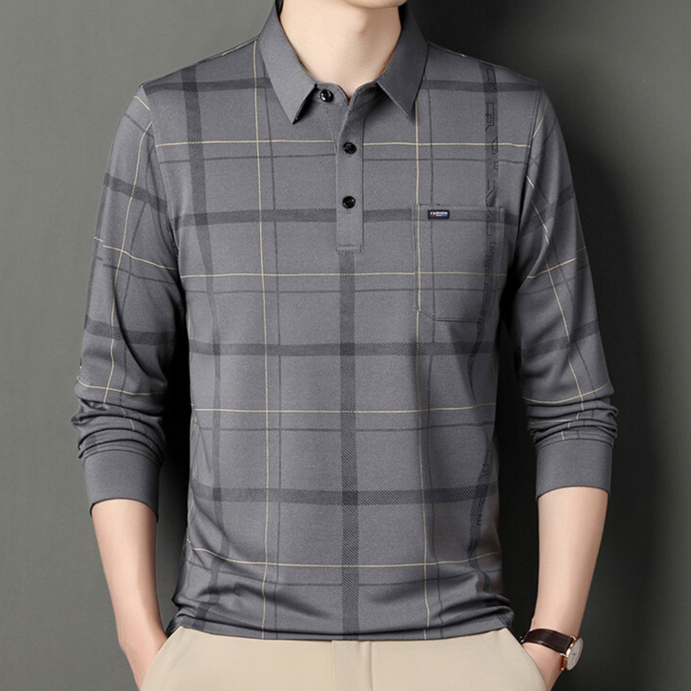 Timot - Stijlvol geruit heren t-shirt met lange mouwen