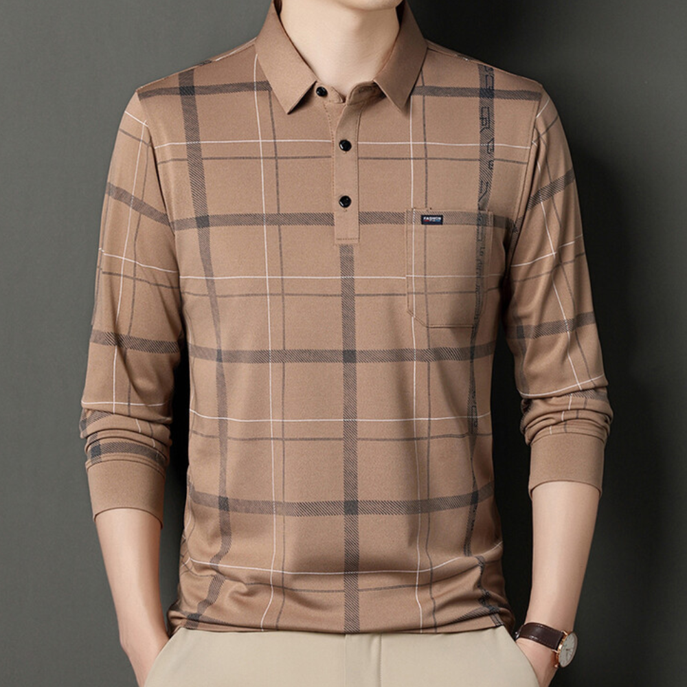 Timot - Stijlvol geruit heren t-shirt met lange mouwen