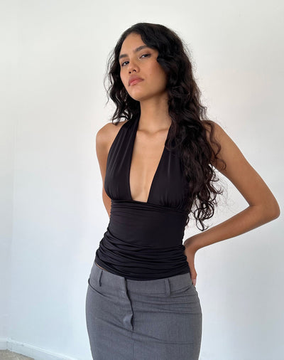 Gaelle - Seductive Halter Top with Deep V-Neck