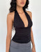 Gaelle - Seductive Halter Top with Deep V-Neck