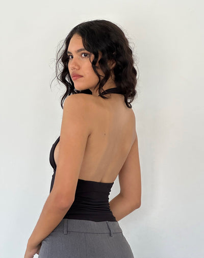 Gaelle - Seductive Halter Top with Deep V-Neck