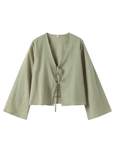 Jade - Oversized Long Blouse with Bow 