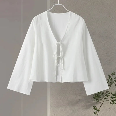Jade - Oversized Long Blouse with Bow 