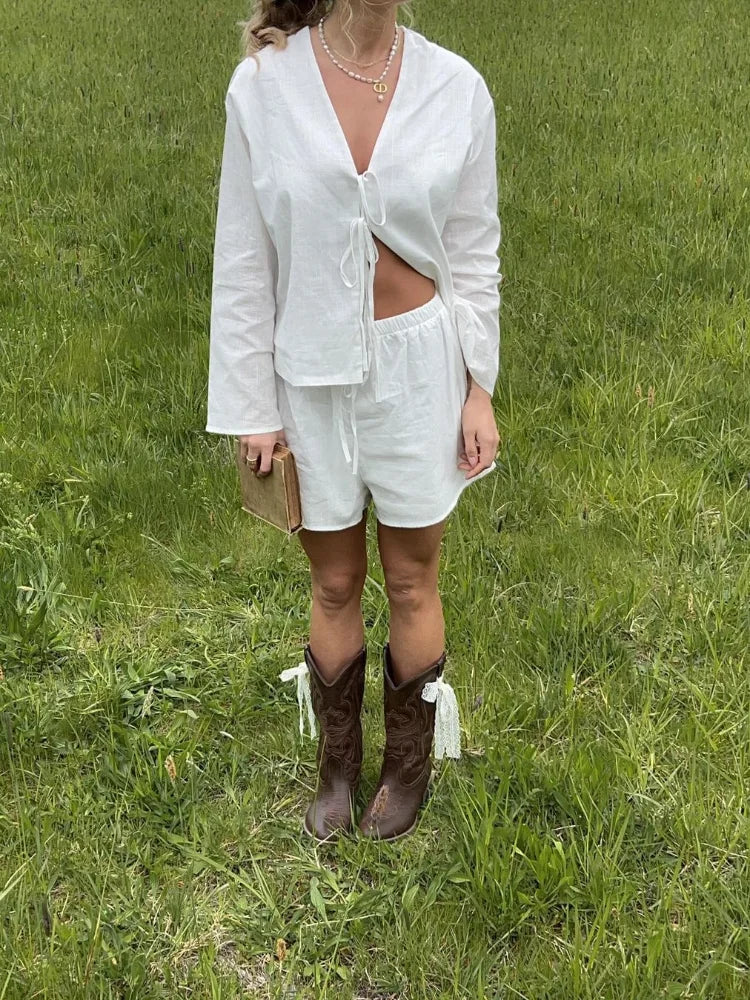 Jade - Oversized Long Blouse with Bow 