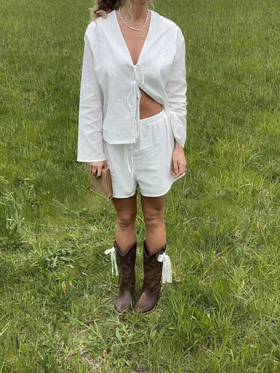 Jade - Oversized Long Blouse with Bow 