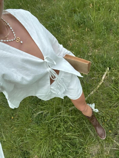 Jade - Oversized Long Blouse with Bow 