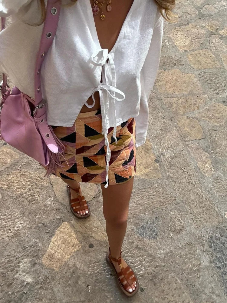 Jade - Oversized Long Blouse with Bow 