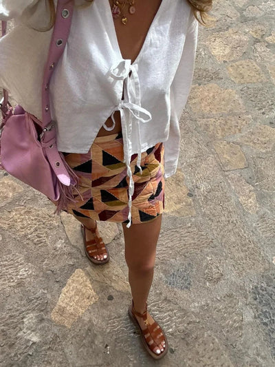 Jade - Oversized Long Blouse with Bow 