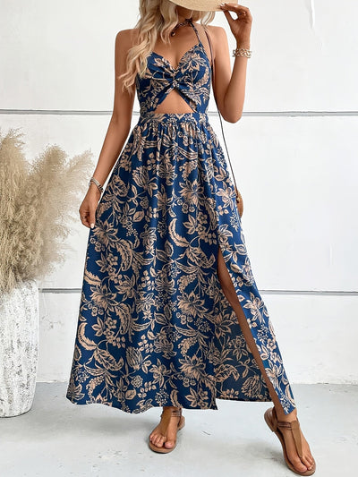 Celeste | Bohemian Maxi Jurk met Bloemenprint en Cut-out Detail