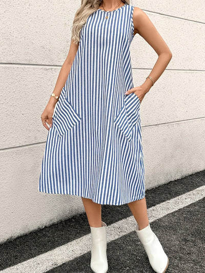 Charlotte | Stijlvolle Gestreepte Zomerjurk met Praktische Zakken