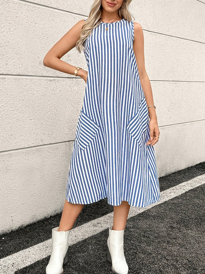 Charlotte | Stijlvolle Gestreepte Zomerjurk met Praktische Zakken