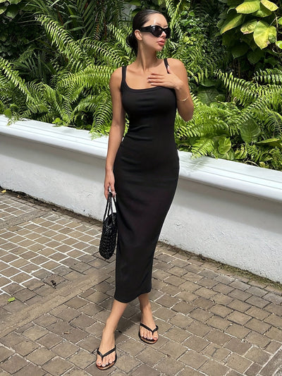 Charlotte | Elegante Zomerjurk met Verleidelijke Split – Zwarte Maxi Jurk voor Dames