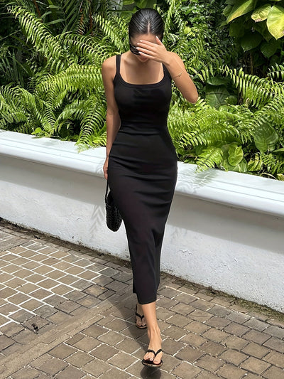 Charlotte | Elegante Zomerjurk met Verleidelijke Split – Zwarte Maxi Jurk voor Dames