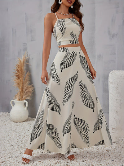 Charlotte | Set met Tropische Print Rok en Strakke Haltertop