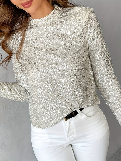 Chloe | Pailletten Slim-Fit Top met Lange Mouwen