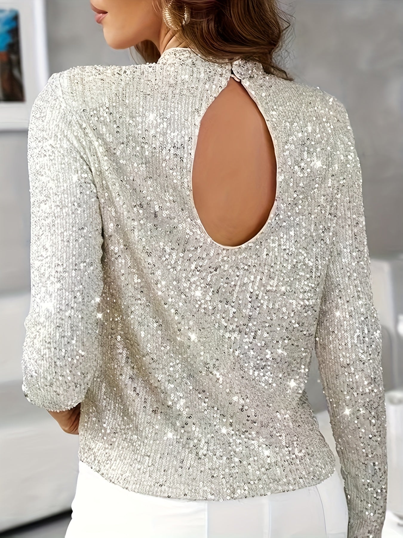 Chloe | Pailletten Slim-Fit Top met Lange Mouwen