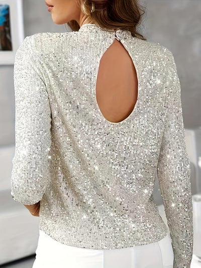 Chloe | Pailletten Slim-Fit Top met Lange Mouwen