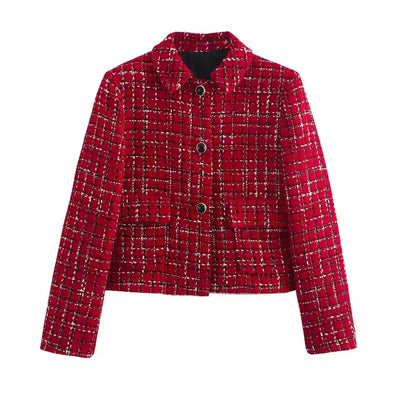 Cindy | Rode Geruite Damesblazer met Knopen