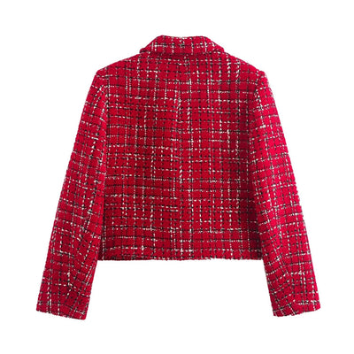 Cindy | Rode Geruite Damesblazer met Knopen