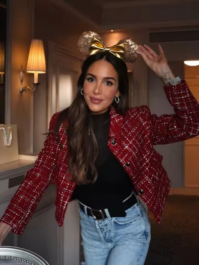 Cindy | Rode Geruite Damesblazer met Knopen