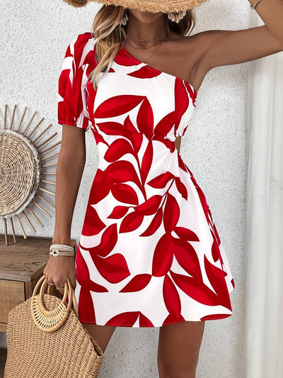 Claire | Vrouwelijke A-lijn Zomer Jurk met One-Shoulder en Bloemenprint