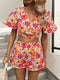 Clara | Bloemenprint Zomer Set met Korte Mouwen en V-Hals
