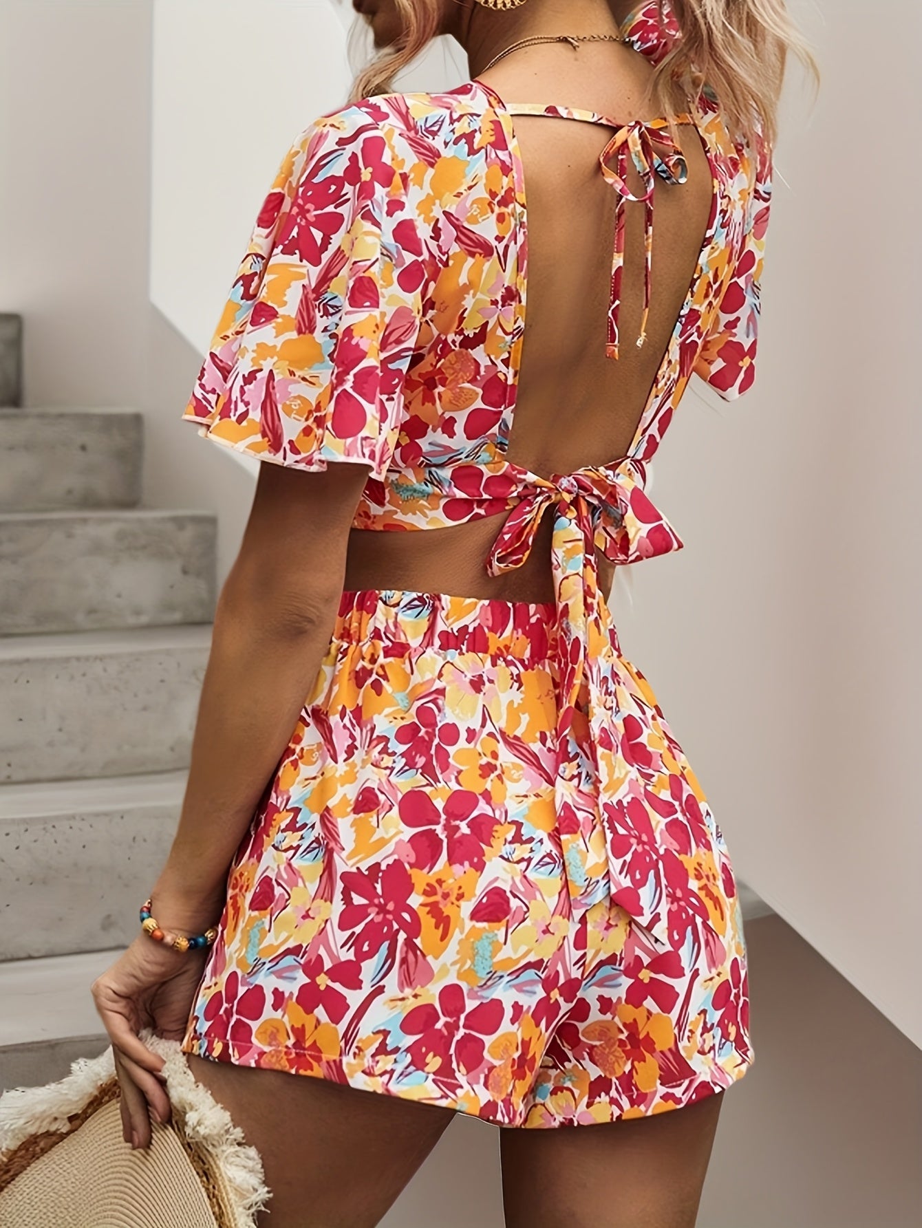 Clara | Bloemenprint Zomer Set met Korte Mouwen en V-Hals