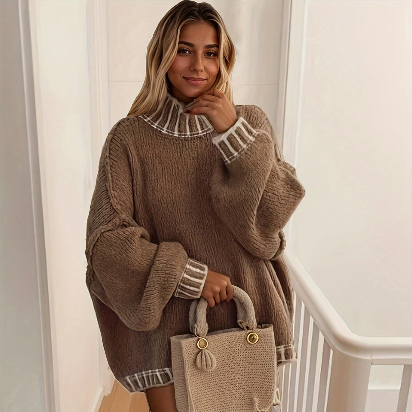Colette | Oversized Trui met Hoge Kraag en Stijlvolle Details