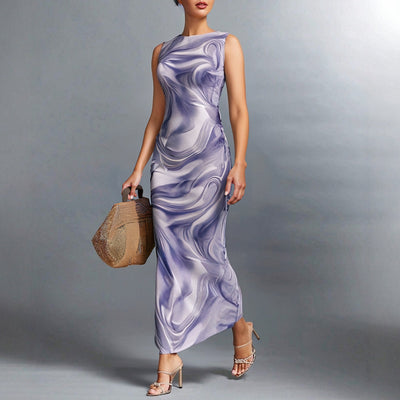 Colette | Mouwloze Maxi Bodycon Jurk met Artistieke Print