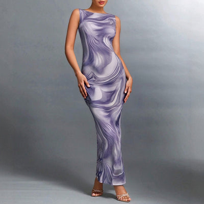 Colette | Mouwloze Maxi Bodycon Jurk met Artistieke Print