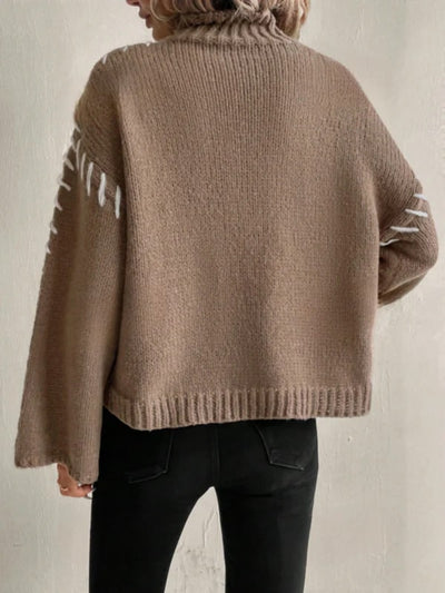 Collins | Casual Chic Gebreide Patchwork Trui met Turtleneck