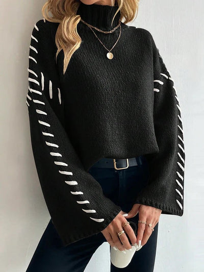 Collins | Casual Chic Gebreide Patchwork Trui met Turtleneck