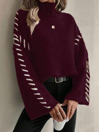 Collins | Casual Chic Gebreide Patchwork Trui met Turtleneck