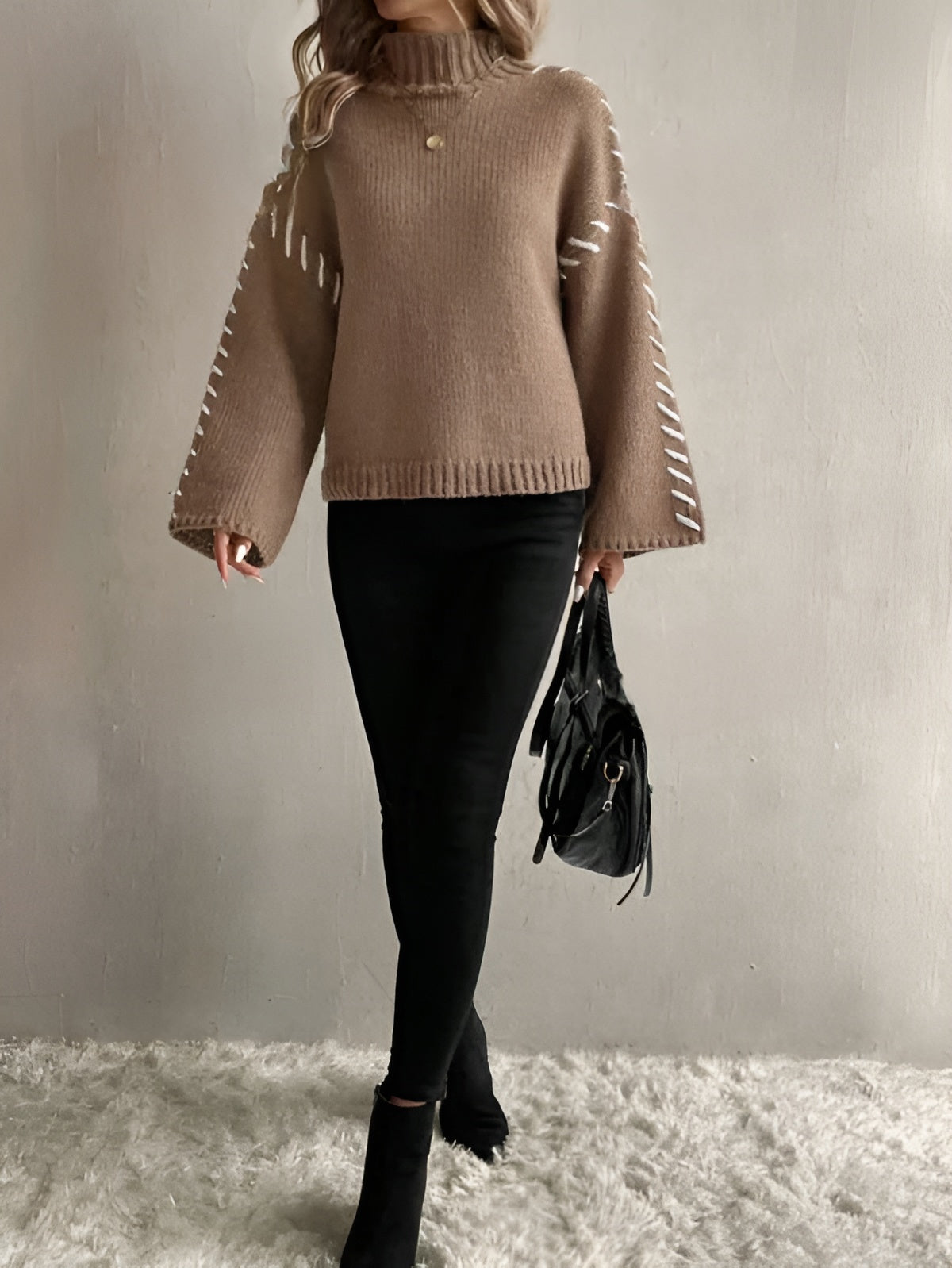 Collins | Casual Chic Gebreide Patchwork Trui met Turtleneck