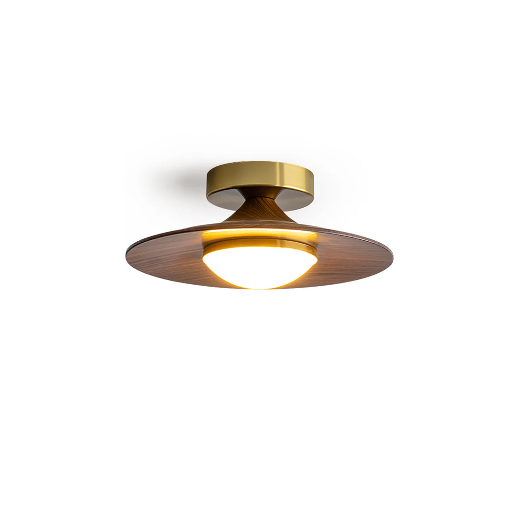 Cedora - Contemporary Flush Mount LED Ceiling Light Metal Frame Wood Accent 24cm