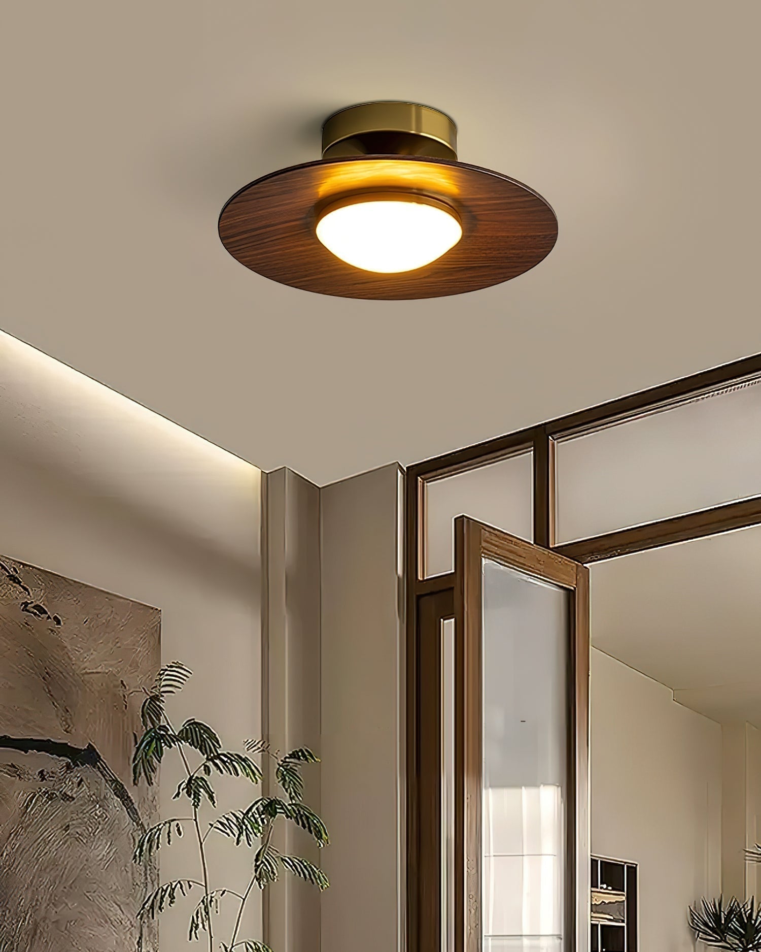 Cedora - Contemporary Flush Mount LED Ceiling Light Metal Frame Wood Accent 24cm