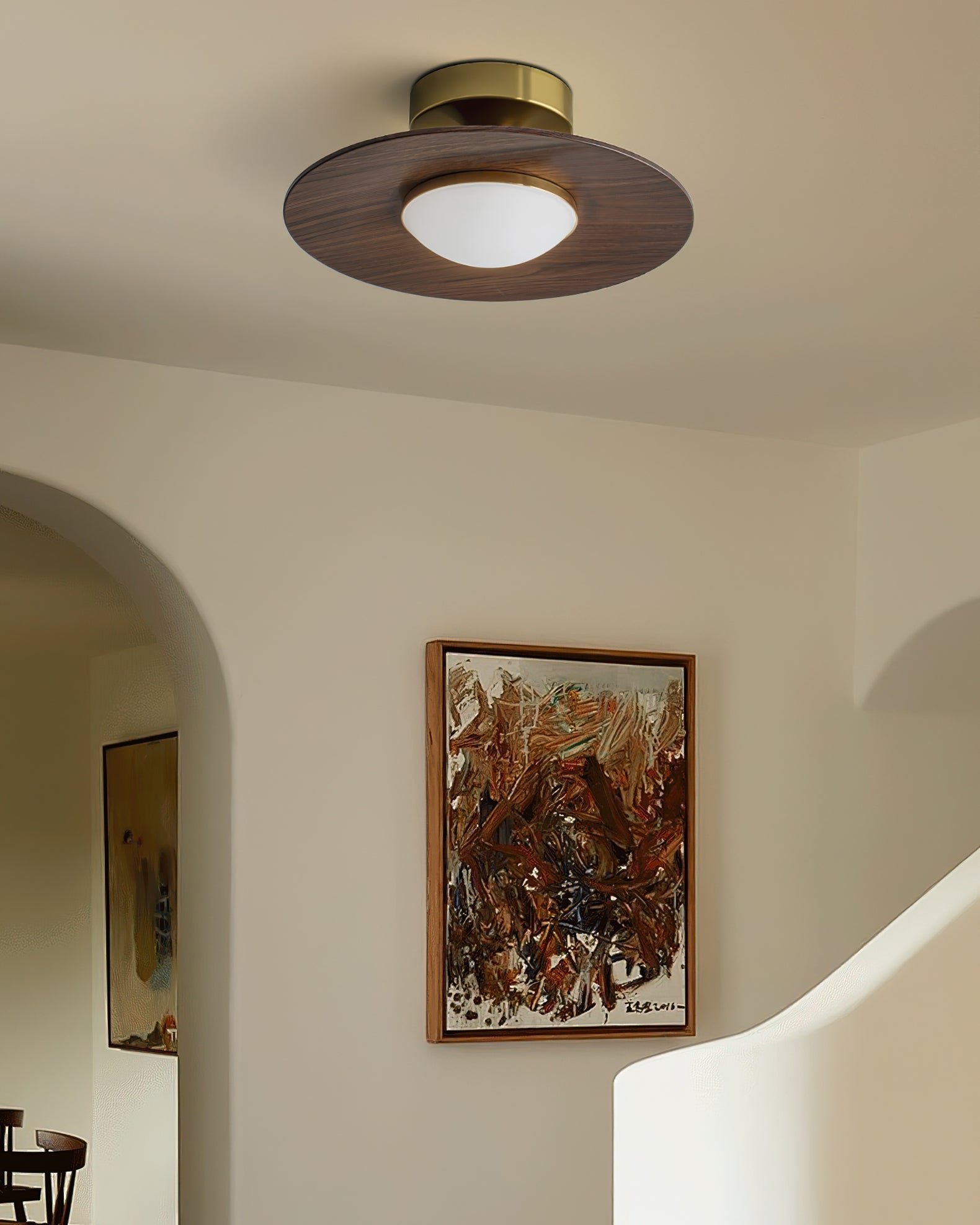 Cedora - Contemporary Flush Mount LED Ceiling Light Metal Frame Wood Accent 24cm