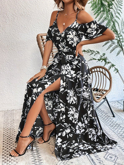 Courtney | Elegante Bloemenprint Maxi Jurk met Koude Schouders