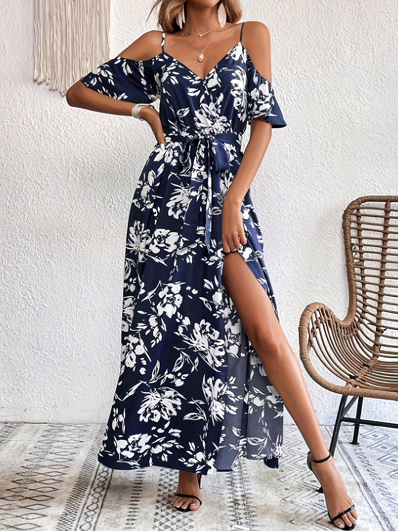 Courtney | Elegante Bloemenprint Maxi Jurk met Koude Schouders